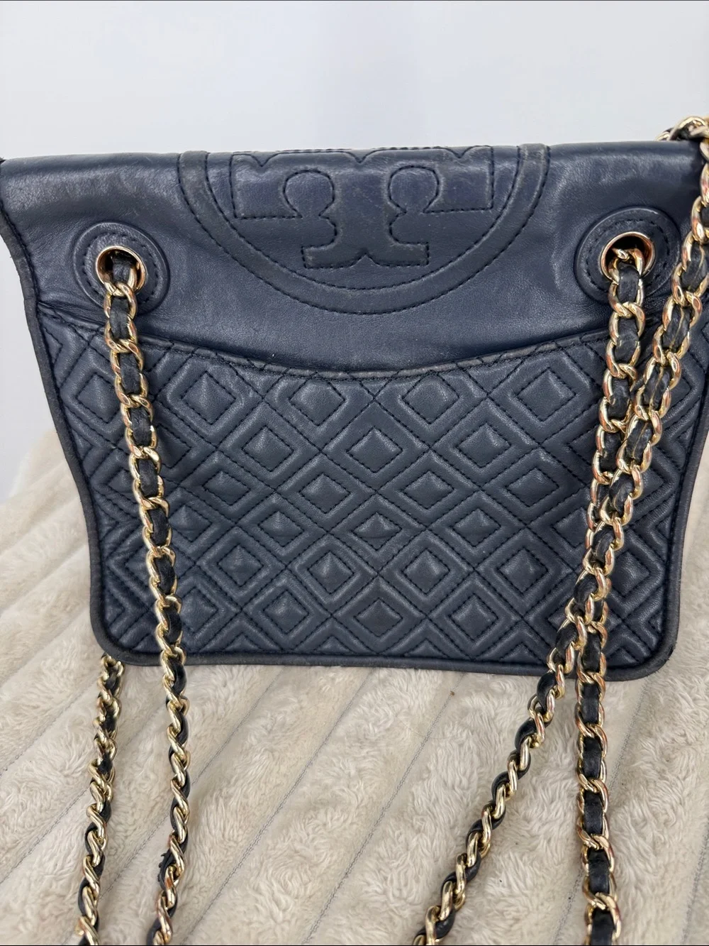 TORY BURCH Savannah Convertible Shoulder Bag - Navy